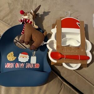 Silicone bib and rattle with silicone bowl and spoon new wit tags